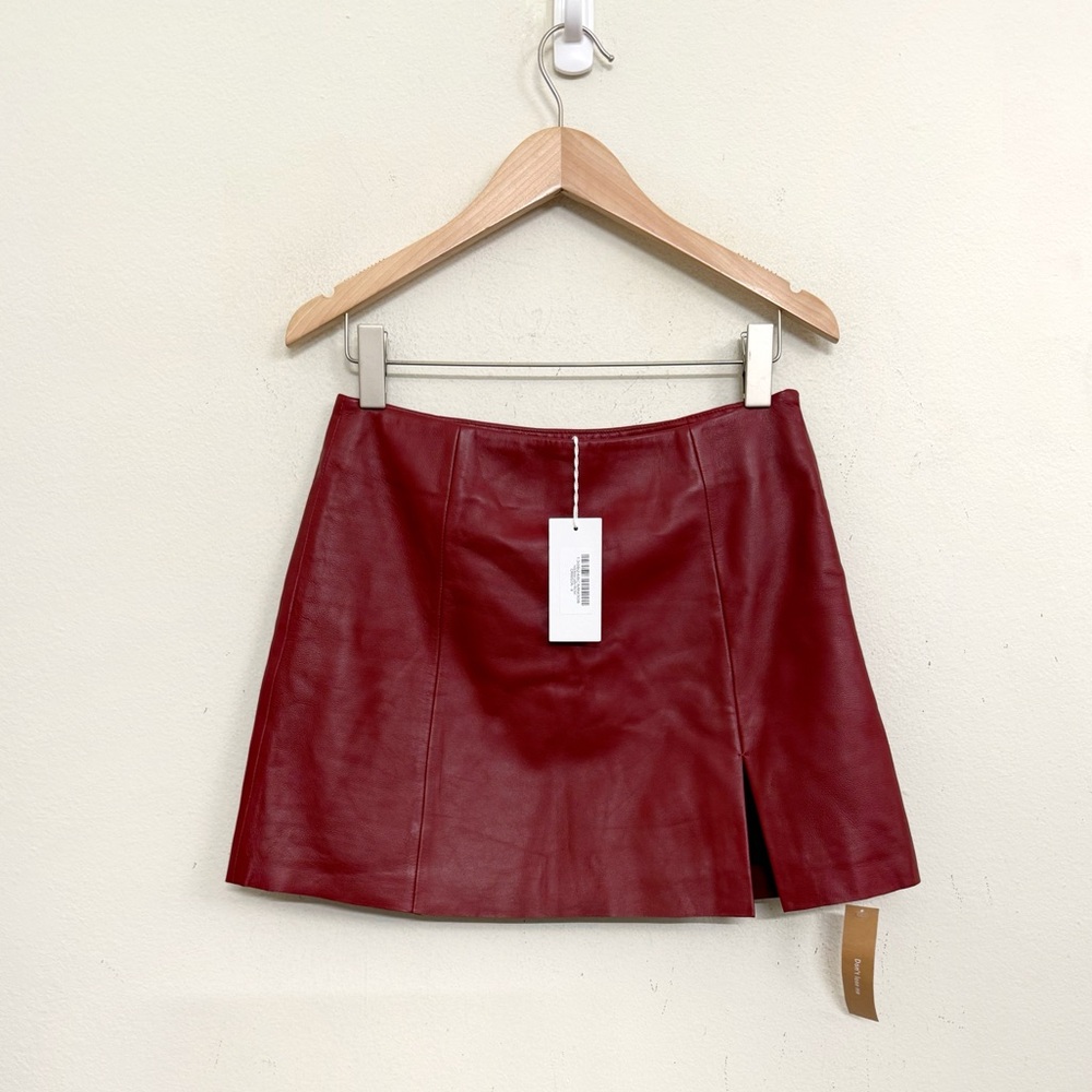 NWT Reformation X Veda Carla Low Waist Leather Skirt in Crimson Size 8 - Picture 6 of 14